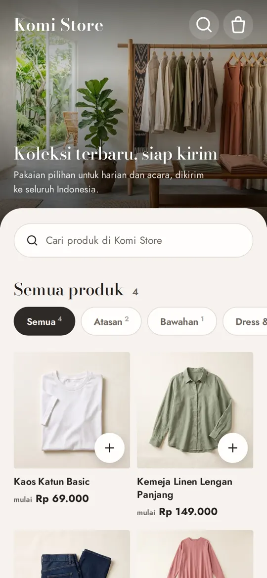 Toko online dengan template Toko Pakaian